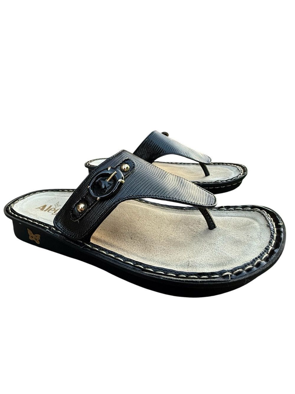 Alegria Vanessa Thong Sandals Slides Slip on Black Croc Buckle 42 size 11.5 - 12